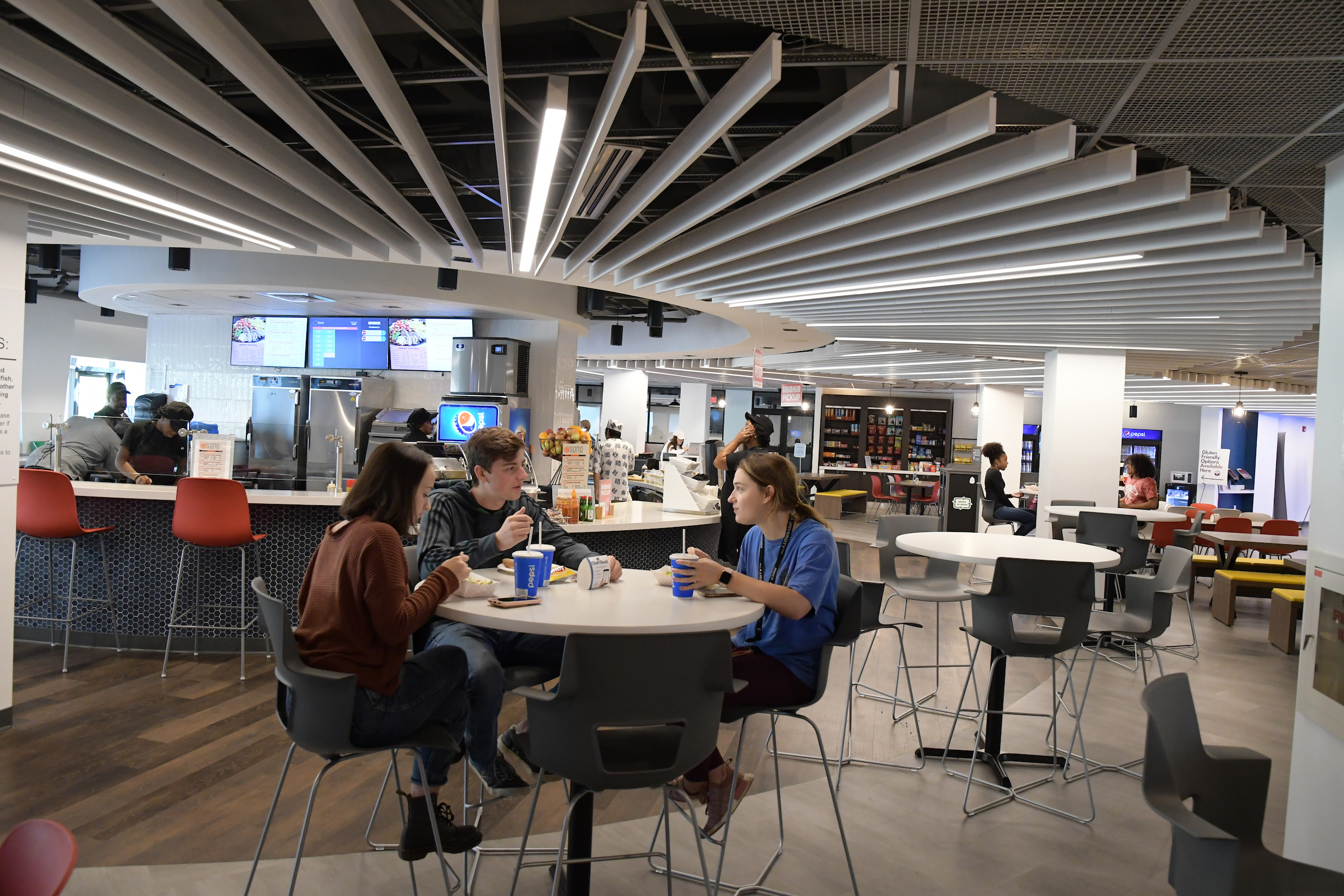 Students eat in dining facilities