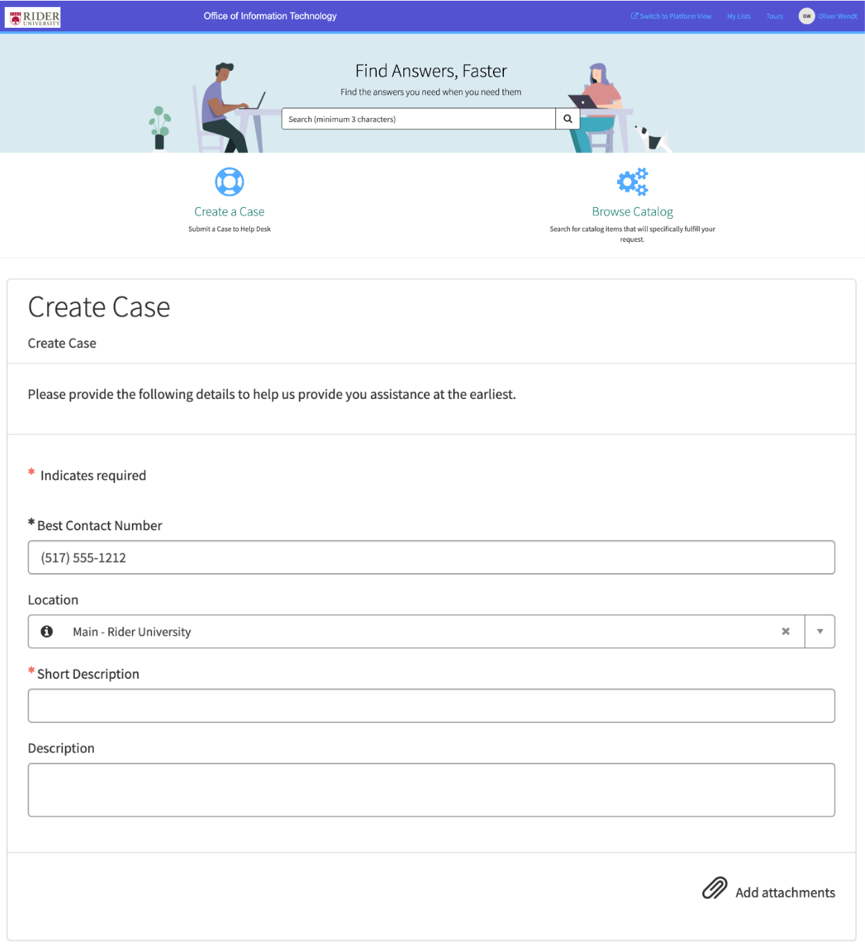 Create a new case in the Help Desk system