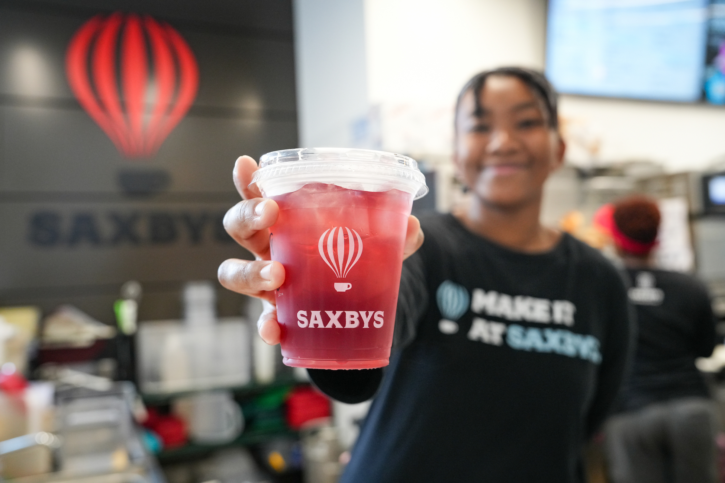 Rider student worker at Saxbys