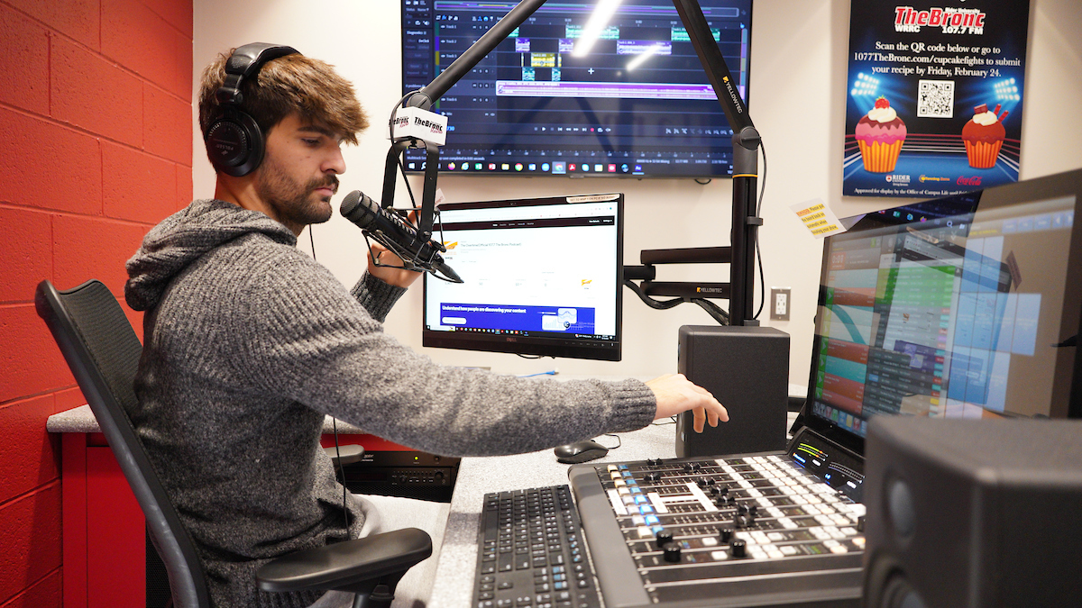 Student working in radio station