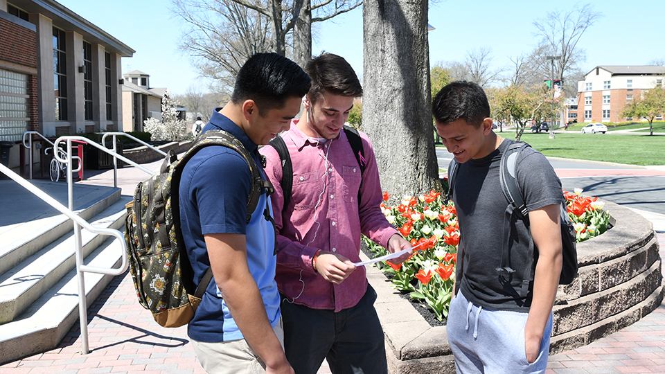 Students talk on campus