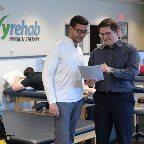 Two students at physical therapy location.