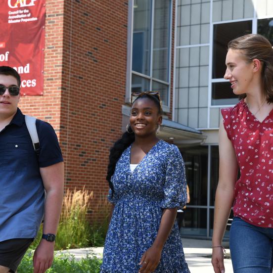 students walking campus together