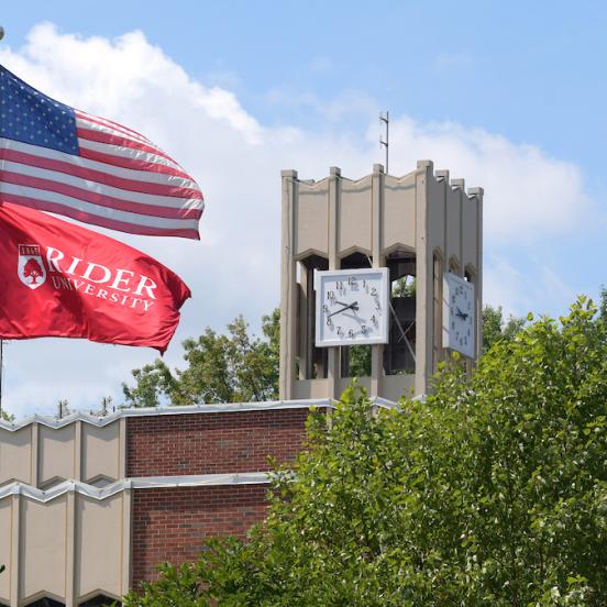 Moore Library with flags