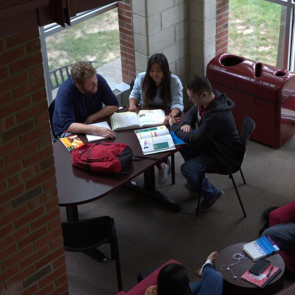 Students study together at a table