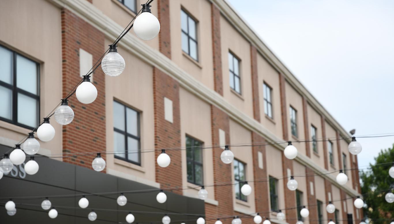 String lights outside of Sweigart Hall