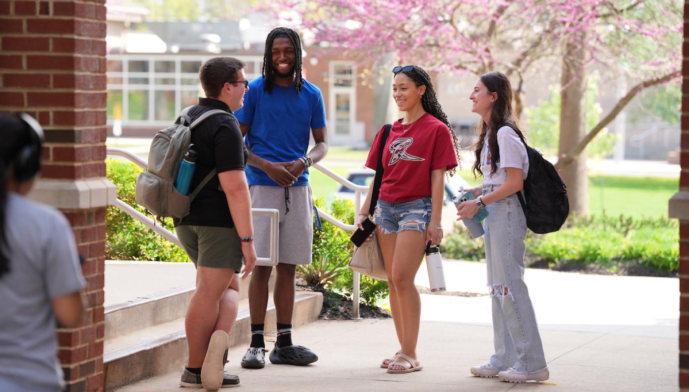 Rider students gathered outside in spring