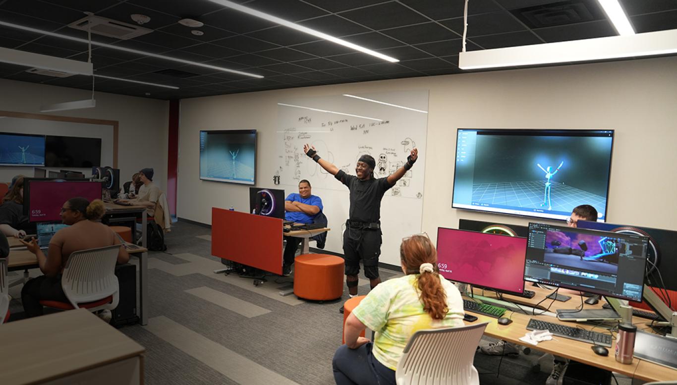 game design students in motion capture class