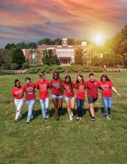 Students walking on campus mall