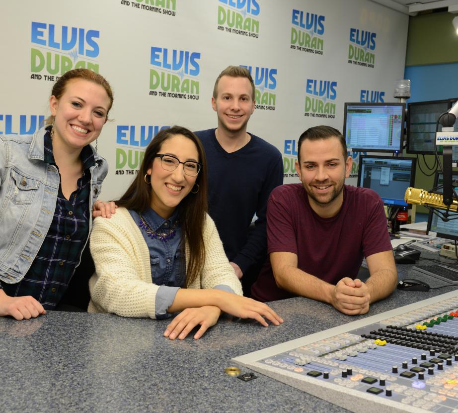Rider students meet with Garrett Vogel '06 and Jake Tuff '15 from Elvis Duran and the Morning Show.