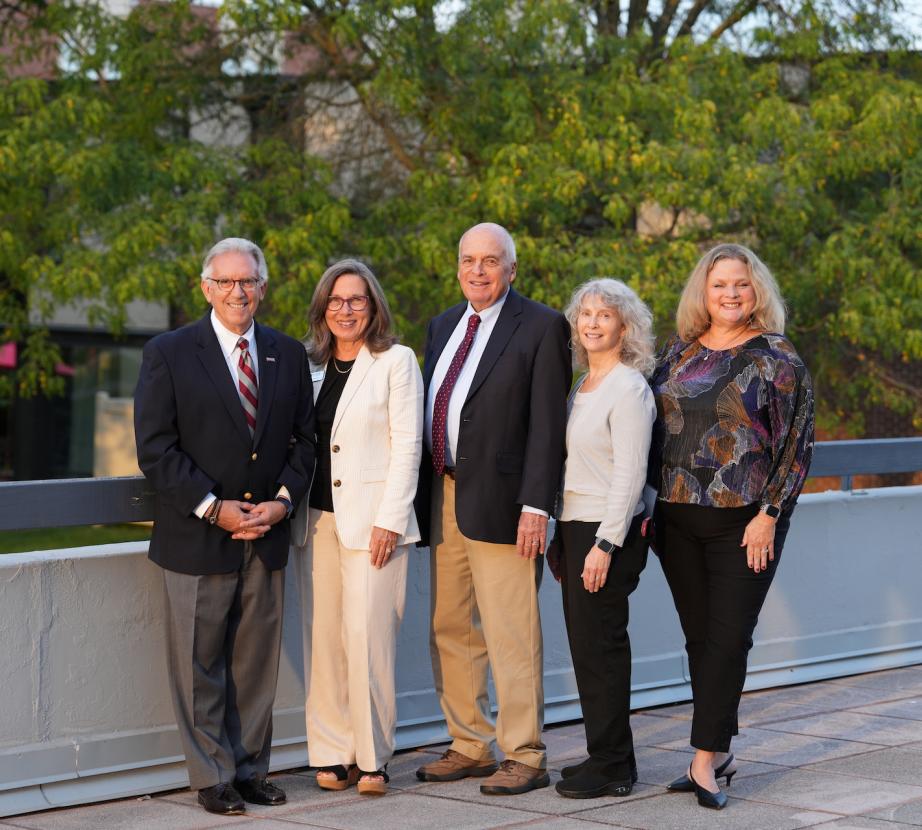 Former Rider President Bart Ludeke, President Gregory G. Dell'Omo, Polly Dell'Omo, and representatives from the Foundation, Gianna Durso-Finley and Lindsey Bohra