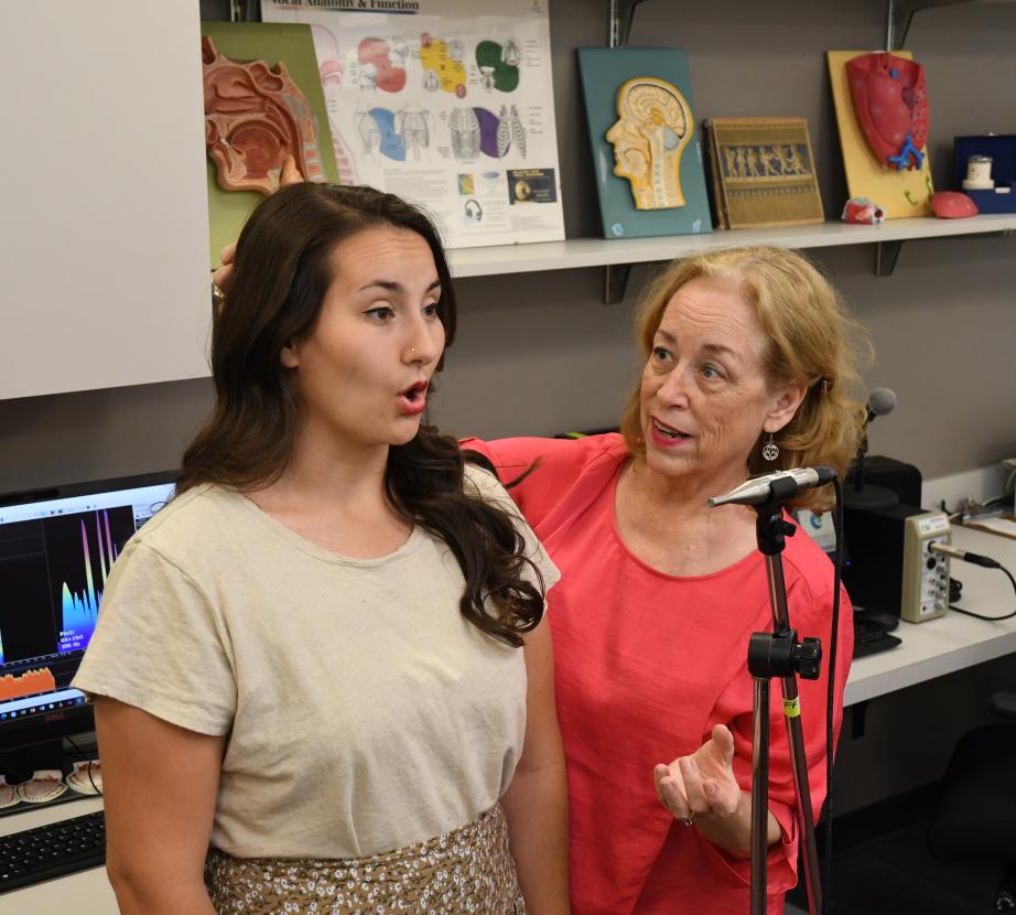 Student and faculty in Presser Voice lab