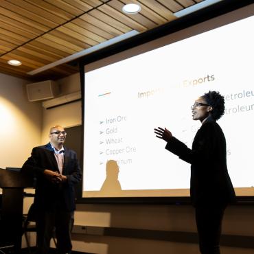 Student makes presentation in front of class